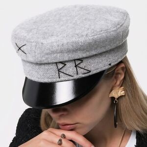 Ruslan Baginskiy Baker Boy Hat Sz Sm Wool Embroidered Grey Black EUC